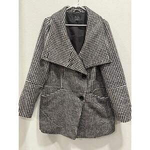 Mo-Ka black and white houndstooth Pea Coat, Women's Medium